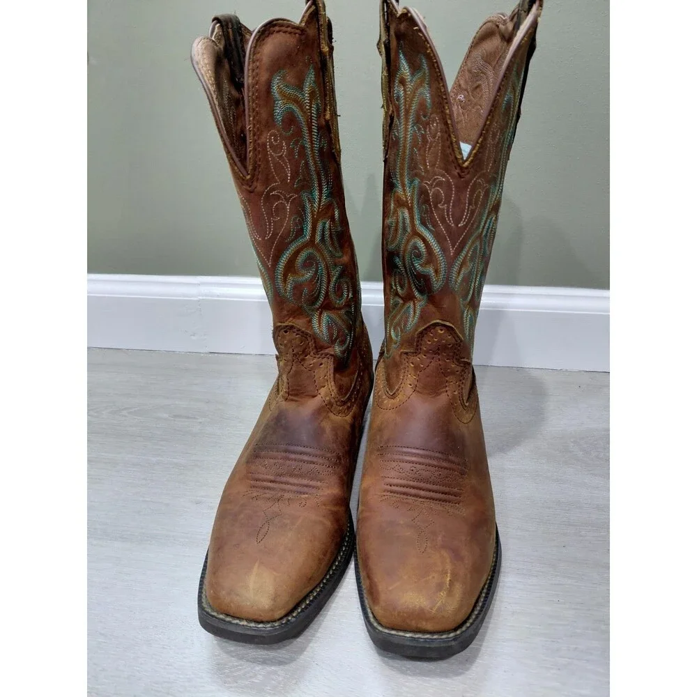 Justin Women's Stampede Cowboy Boots L2552 Brown embroidered Leather sz 7.5B